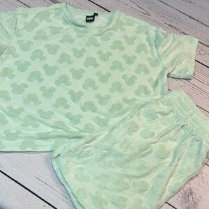 Womens DISNEY MICKEY MOUSE Mint Greem Terry Cloth Skirt and Top Set Size M